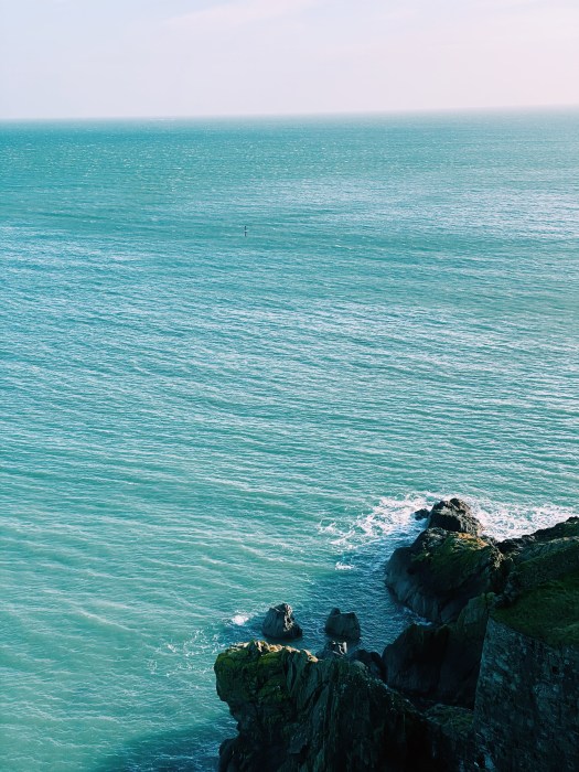 The Irish ocean as seen from the Cliff Walk from Bray to Greystones has a slightly green tint.